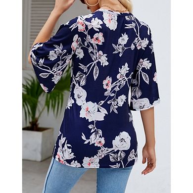 Women's Boho 3/4 Sleeve Blouse V Neck Casual Vacation Holiday Tops