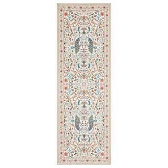 Floral Washable Area Rug Botanical Vintage, Runner Rug with Deer & Peacock Farmhouse, Home Decor