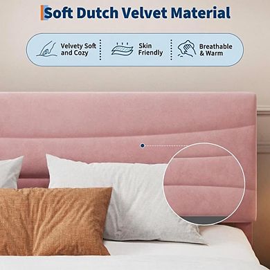 Upholstered Platform Bed Frame with Headboard Wood Slat Support No Box Spring