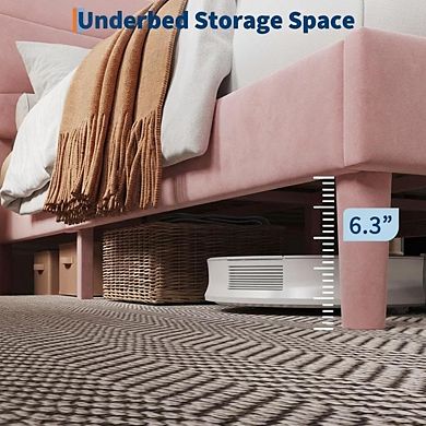 Upholstered Platform Bed Frame with Headboard Wood Slat Support No Box Spring