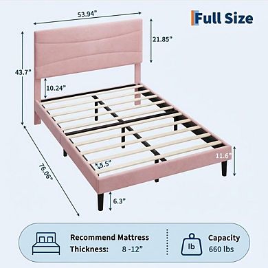 Upholstered Platform Bed Frame with Headboard Wood Slat Support No Box Spring