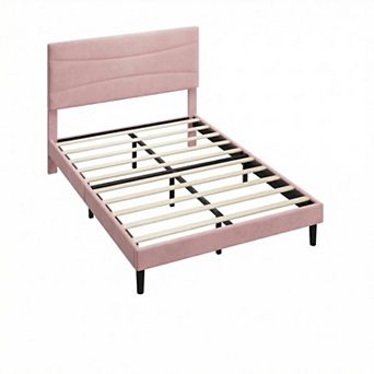 Upholstered Platform Bed Frame with Headboard Wood Slat Support No Box Spring