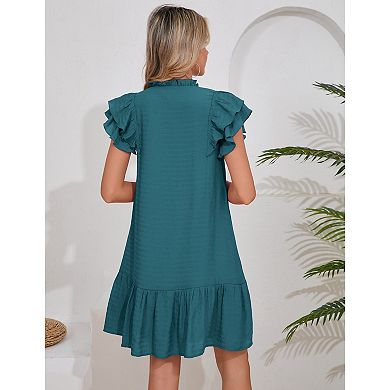 Summer Women's Flutter Sleeve Mini Dress V Neck Ruffle Short Sleeve Short Sundress