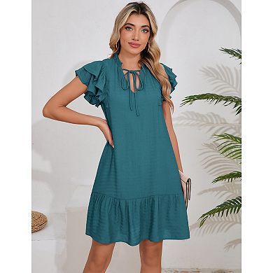 Summer Women's Flutter Sleeve Mini Dress V Neck Ruffle Short Sleeve Short Sundress