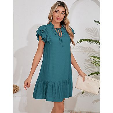 Summer Women's Flutter Sleeve Mini Dress V Neck Ruffle Short Sleeve Short Sundress