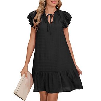 Summer Women's Flutter Sleeve Mini Dress V Neck Ruffle Short Sleeve Short Sundress