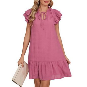 Summer Women's Flutter Sleeve Mini Dress V Neck Ruffle Short Sleeve Short Sundress