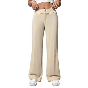 Women's High-Rise Wide-Leg Dress Pants Straight Cut for Business Casual & Work