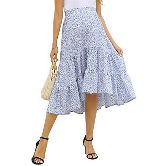 Skirts for Women Maternity Boho Ruffle Hem Casual Flowy Long Skirt Beach Vacation Cruise Resort Wear