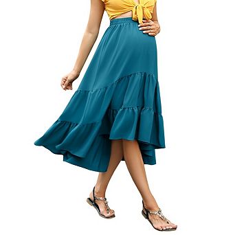 Skirts for Women Maternity Boho Ruffle Hem Casual Flowy Long Skirt Beach Vacation Cruise Resort Wear