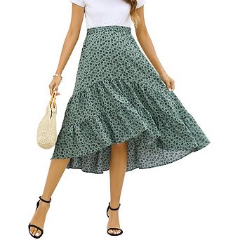 Skirts for Women Maternity Boho Ruffle Hem Casual Flowy Long Skirt Beach Vacation Cruise Resort Wear