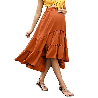 Skirts for Women Maternity Boho Ruffle Hem Casual Flowy Long Skirt Beach Vacation Cruise Resort Wear