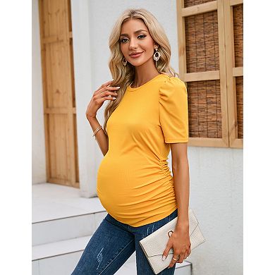 Women's Maternity Short Sleeve T-Shirt Soft Stretch Casual Pregnancy Tee Top