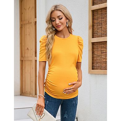 Women's Maternity Short Sleeve T-Shirt Soft Stretch Casual Pregnancy Tee Top