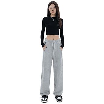 Women's Baggy Sweatpants Wide Leg Lounge Drawstring Waist Loose Fit Cotton With Pockets