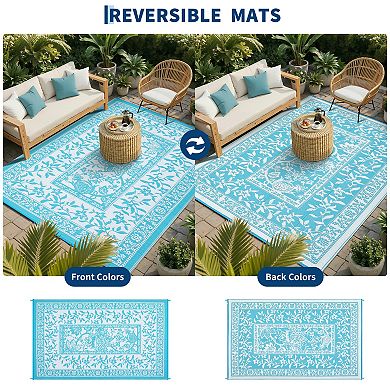 Outdoor Rug Waterproof UV Resistant, Reversible Large Floor Cover Plastic for Patio Balcony Backyard