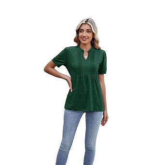 Seoria Womens Short Sleeve V Neck Pleated T Shirt Casual Loose Fit Flowy Swing Tunic Tops