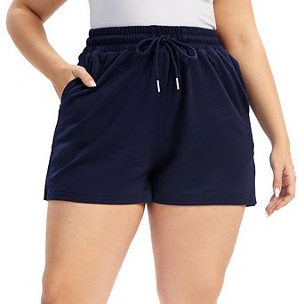 Plus Size Women's Drawstring Sweat Shorts with Pockets Summer Casual Workout & Lounge Shorts