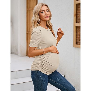 Women's Maternity Short Sleeve Soft Stretch Casual Pregnancy T-Shirt