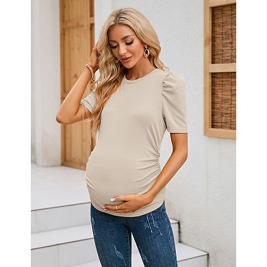 Women's Maternity Short Sleeve Soft Stretch Casual Pregnancy T-Shirt