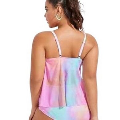 Plus Size Tie Dye Mesh Tankini Swimsuit Flowy Two Piece Bathing Suit