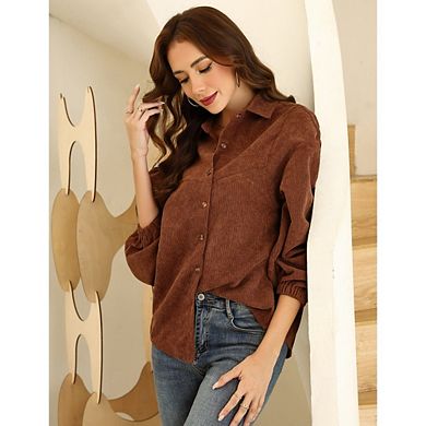 Women Long Sleeve Button Down Blouses Causal Corduroy Shirts Tops