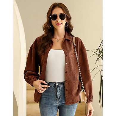 Women Long Sleeve Button Down Blouses Causal Corduroy Shirts Tops