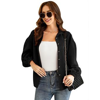 Women Long Sleeve Button Down Blouses Causal Corduroy Shirts Tops