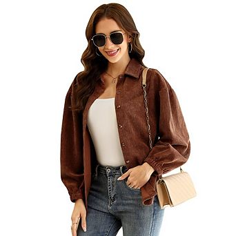 Women Long Sleeve Button Down Blouses Causal Corduroy Shirts Tops