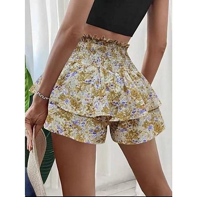 Women Boho Floral Ruffle High-Waist Skirt Lightweight A-Line Summer Style