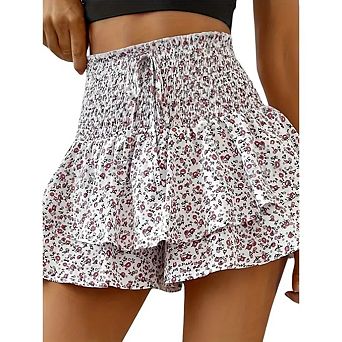 Women Boho Floral Ruffle High-Waist Skirt Lightweight A-Line Summer Style