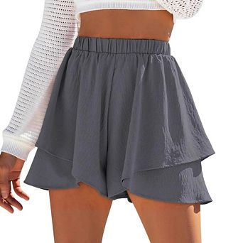 Women's Boho Flowy Casual Skort Ruffle Tiered High-Waist Wide-Leg Loose Beach Vacation Wear