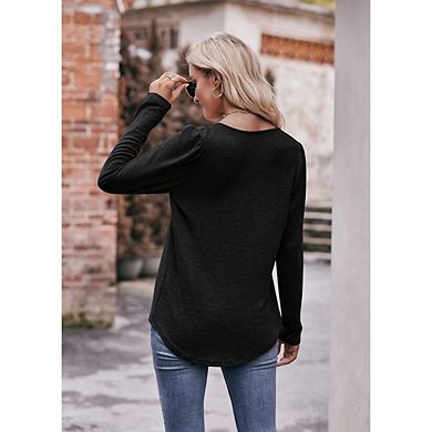 Long Sleeve Tops for Women Square Neck Blouses Pleated Casual Work Shirts