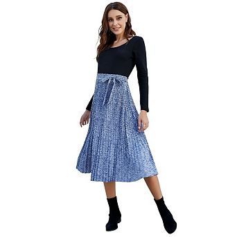 Women Polka Dot Pleated Maxi Skirt Elegant Long Beach & Party Skirt