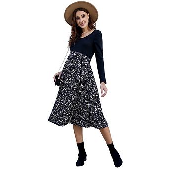 Women Polka Dot Pleated Maxi Skirt Elegant Long Beach & Party Skirt