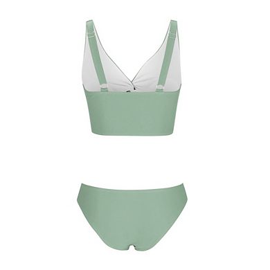 Women's 2 Piece Bikini Set Twist Front Adjustable Straps Crop Top for Beach Pool