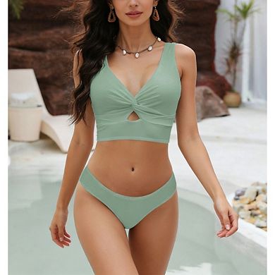 Women's 2 Piece Bikini Set Twist Front Adjustable Straps Crop Top for Beach Pool