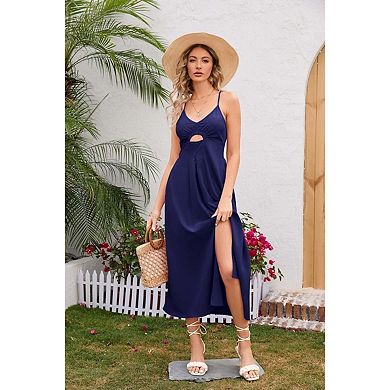 Seoria Sleeveless V Neck Cutout Midi Dress