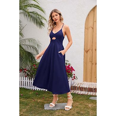 Seoria Sleeveless V Neck Cutout Midi Dress