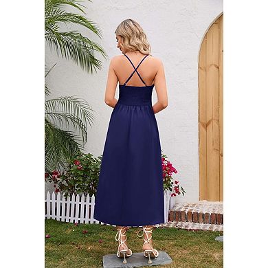 Seoria Sleeveless V Neck Cutout Midi Dress