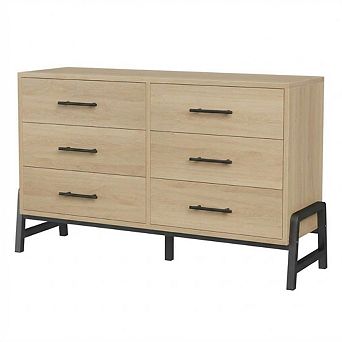Wood Dresser with Six Drawers Storage Cabinet for Bedroom Living Room Entryway