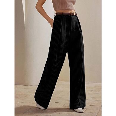 Women's Flowy Wide-Leg Trousers with Pockets Business Casual Style