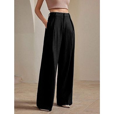 Women's Flowy Wide-Leg Trousers with Pockets Business Casual Style