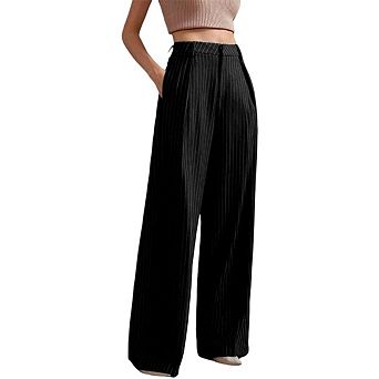 Women's Flowy Wide-Leg Trousers with Pockets Business Casual Style