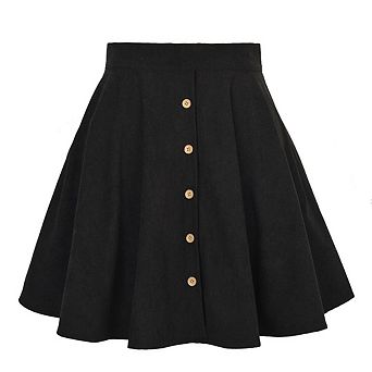 Women's Corduroy High-Waist Mini Skirt Button-Front A-Line with Pleated Flare