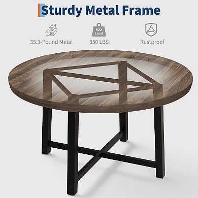 Round Dining Table with Metal Frame and Wood Top for Kitchen and Dining Room