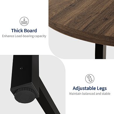 Round Dining Table with Metal Frame and Wood Top for Kitchen and Dining Room