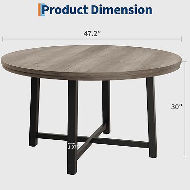 Round Dining Table with Metal Frame and Wood Top for Kitchen and Dining Room