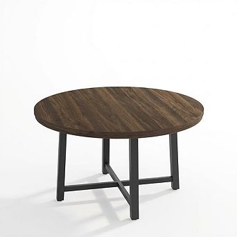 Round Dining Table with Metal Frame and Wood Top for Kitchen and Dining Room
