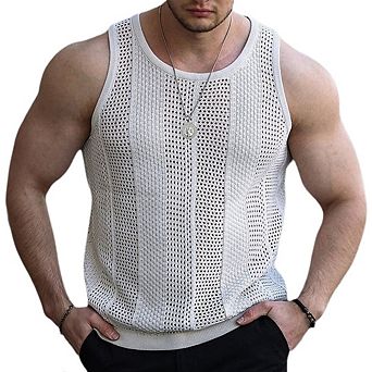 Beach Vacation Vest Tank For Men Summer Crochet Sweater Cover Ups Resort Cruise Outfits